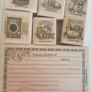 Like New Stampin Up Retired Recipe Fun! Wood Mount Set of 7 Stamps